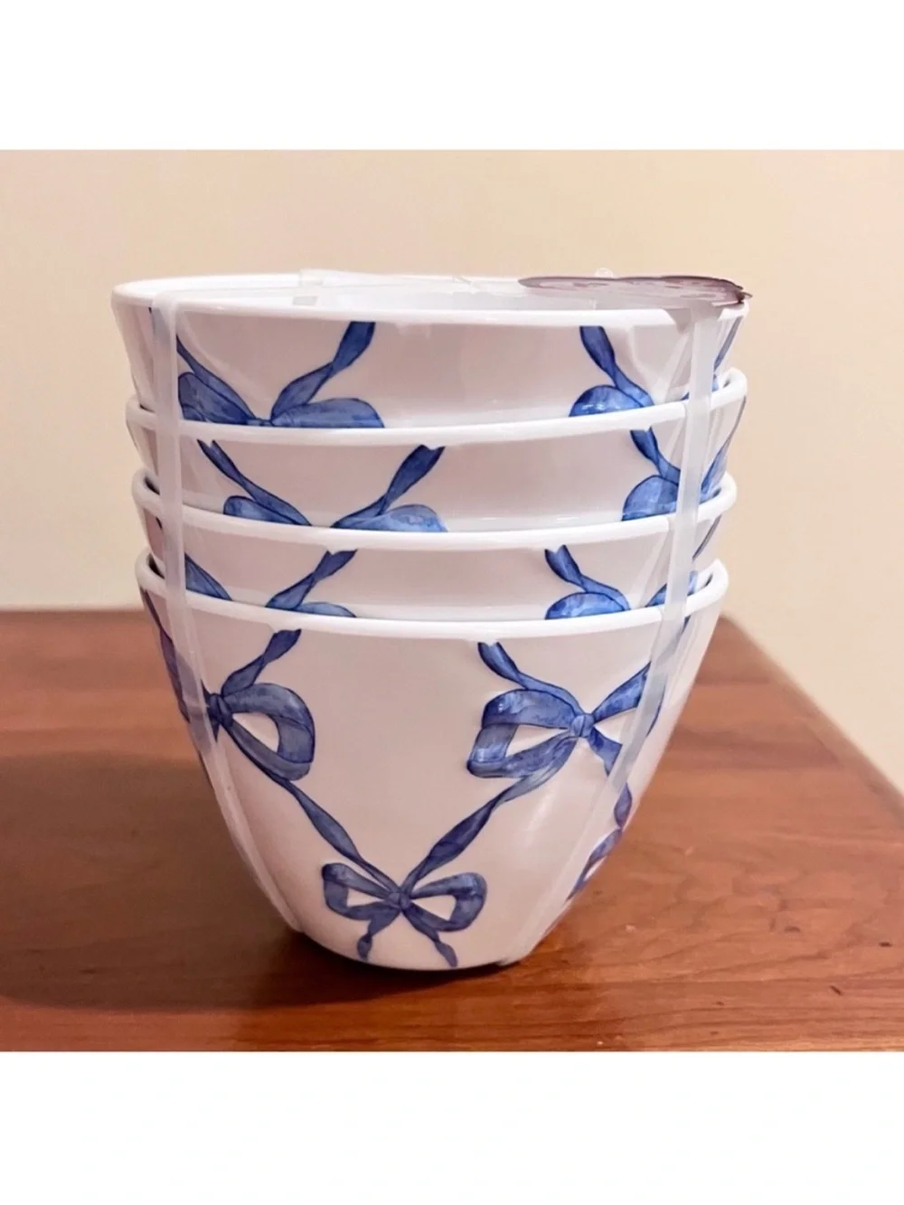 🆕-Shabby Chic- Blue Bow Coquette Melamine 5-Piece Bowl Set.
